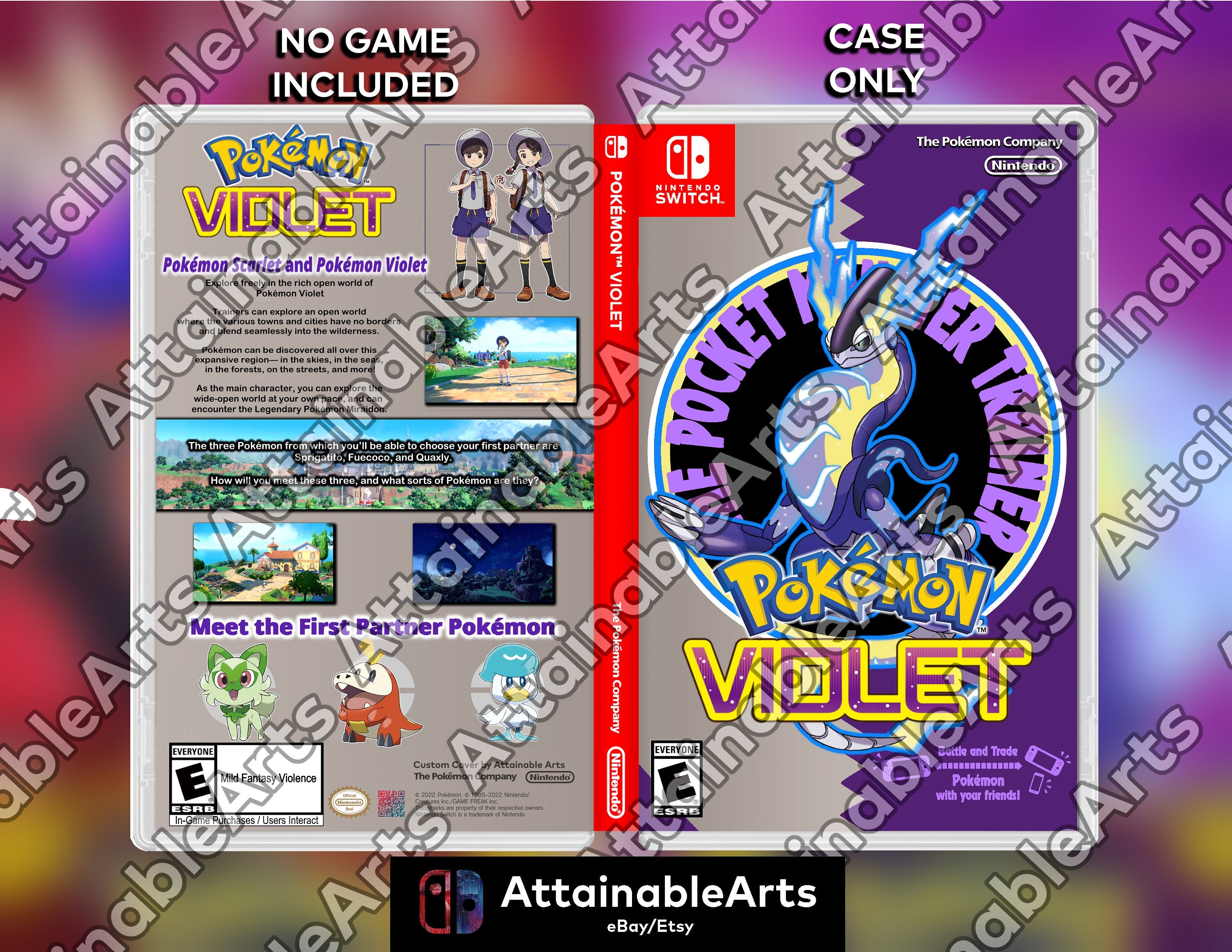 Pokémon Violet - Custom Nintendo Switch Boxart with Physical Game Case (No Game Incl.) Pokemon Scarlet Pokemon Violet __etsy:3963900425