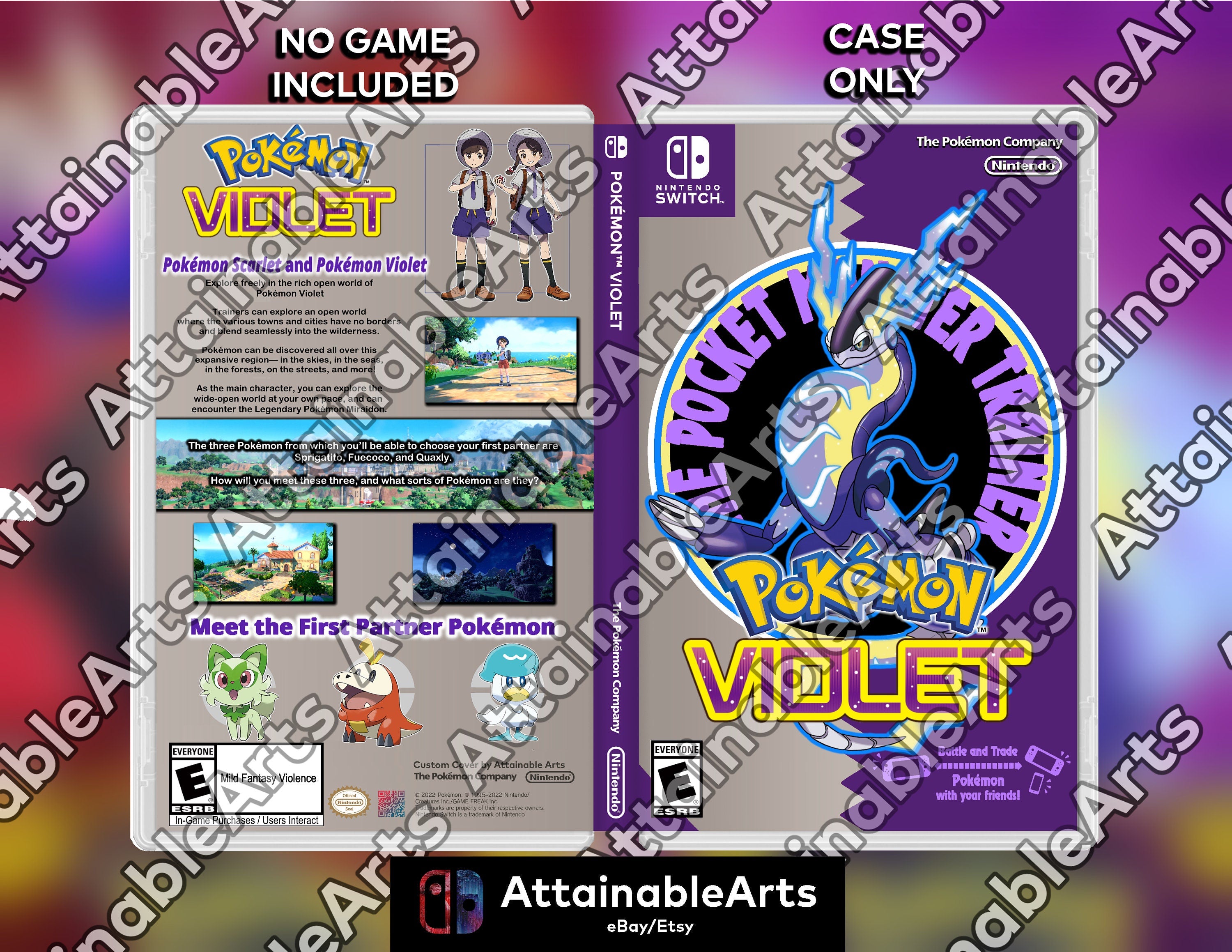Pokémon Violet - Custom Nintendo Switch Boxart with Physical Game Case (No Game Incl.) Pokemon Scarlet Pokemon Violet __etsy:3963900427